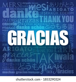 Gracias (Thank You in Spanish) word cloud in different languages