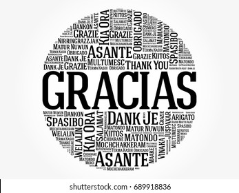 Gracias (Thank You in Spanish) Word Cloud background, all languages, multilingual for education or thanksgiving day