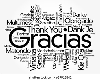 Gracias (Thank You in Spanish) Word Cloud background, all languages, multilingual for education or thanksgiving day