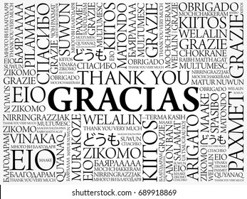 Gracias (Thank You in Spanish) Word Cloud background, all languages, multilingual for education or thanksgiving day