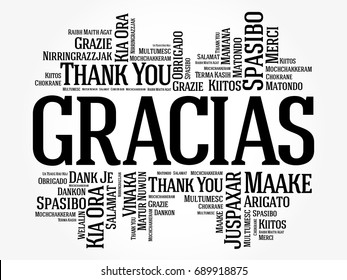 Gracias (Thank You in Spanish) Word Cloud background, all languages, multilingual for education or thanksgiving day