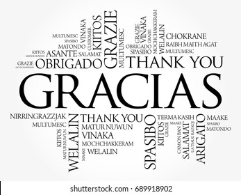 Gracias (Thank You in Spanish) Word Cloud background, all languages, multilingual for education or thanksgiving day