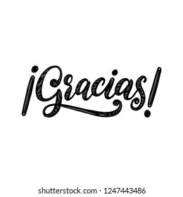 Gracias, vector hand lettering. Translation from Spanish of word Thank You. Calligraphic inscription on white background.