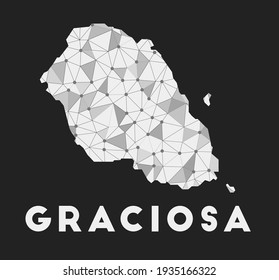 Graciosa - communication network map of island. Graciosa trendy geometric design on dark background. Technology, internet, network, telecommunication concept. Vector illustration.
