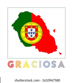 Graciosa Logo. Map of Graciosa with island name and flag. Classy vector illustration.