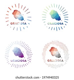 Graciosa low poly sunburst set. Logo of the island in a geometric polygonal style. Vector illustration.