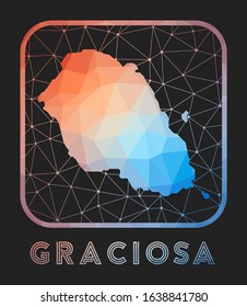 Graciosa map design. Vector low poly map of the island. Graciosa icon in geometric style. The island shape with polygonal gradient and mesh on dark background.