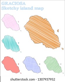 Graciosa sketchy island map. Outstanding hand-drawn illustration. Perfect childish style icon.