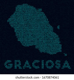 Graciosa tech map. Island symbol in digital style. Cyber map of Graciosa with island name. Amazing vector illustration.