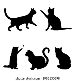 Gracious and Attractive. Cats in Love. He and Her Concept. Vector Silhouette Icon Isolated on White Background