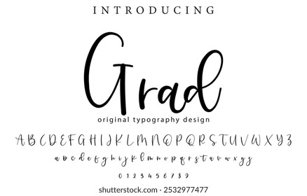 Grad Font Pincel elegante pintado com letras maiúsculas vetoriais, alfabeto, fonte