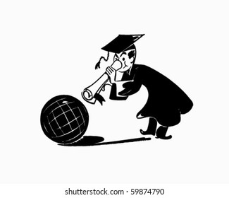 Grad With Globe - Retro Clip Art