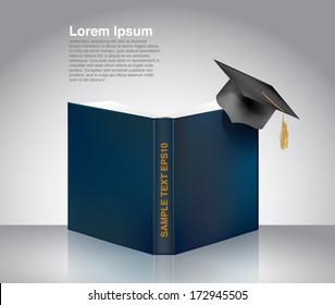 Grad hat and book  illustration, vector