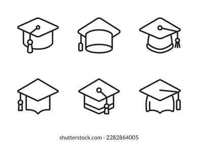 Grad Hat Icon Vector. Line Style Design.