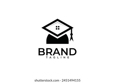 Grad home vector people logo design template. Symbol graduation people home design concept