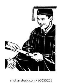 Grad Receiving Diploma - Retro Clipart Illustration