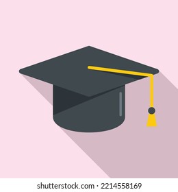 Grad school hat icon flat vector. College diploma. Student graduate