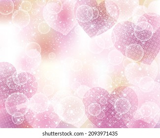 Gradation background of brilliance and blur with scattered hearts