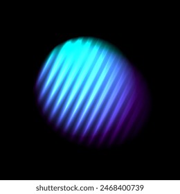 Gradation color shape ribbed glass effect.Holographic iridescent blured stripes.  Neon blur fluid sphere on black background. Stripes colorful pattern. Vector illustration