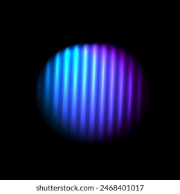 Gradation color shape ribbed glass effect. Neon blur fluid sphere on black background. Holographic iridescent stripes. Stripes colorful pattern. Vector illustration