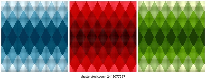 Gradation diamonds of mosaic pattern Pixel art seamless vector design.