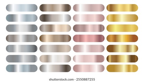 Gradation Gold, silver, bronze set vector. Metalic gradient collection