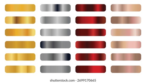 Gradation Gold, silver, bronze set vector. Metalic gradient collection . Shiny silver effect plates. Big set of Luxury Silver Gradients. Vector illustration . 