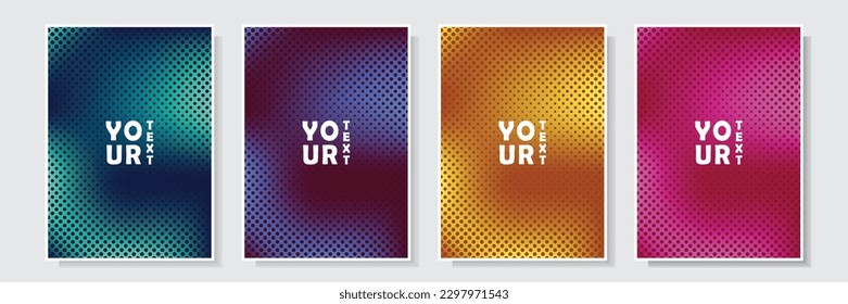 gradation mesh style futuristic colorful cover template with dots halftone, abstract fluid pattern, set collection vector