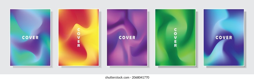 gradation mesh style futuristic cover template, abstract fluid pattern, set collection design vector