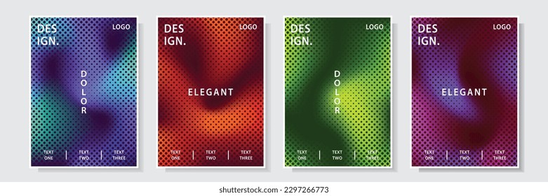 gradation mesh style futuristic cover template with dots halftone, abstract fluid pattern, set collection design vector