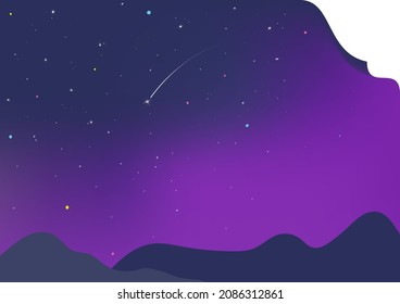 Gradation of the night sky with twinkling stars, silhouettes of mountains