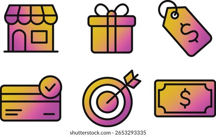 Conjunto de iconos de comercio electrónico de estilo de graduación