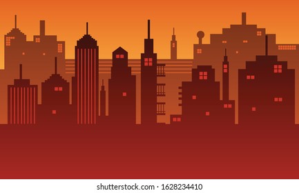 Gradation of the twilight sky from the silhouette of a city
