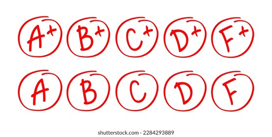 Icono de puntuación de la escuela de marcadores de círculo de grado. Prueba universitaria de grado de examen más marca vector de símbolo rojo estudiante