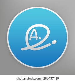 Grade a design icon on blue button,clean vector