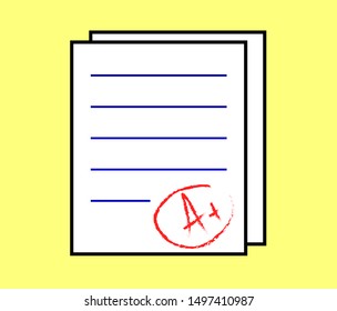 Grade A +. Drawing on a yellow background. Vector illustration. EPS 10