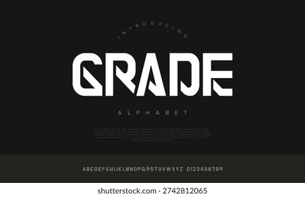 Grade futuristic stencil geometric display font for technology and military tactical logo design