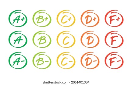 Grade mark in circul. Line icon Set. Symbols from best to worst. Vector illustration 
