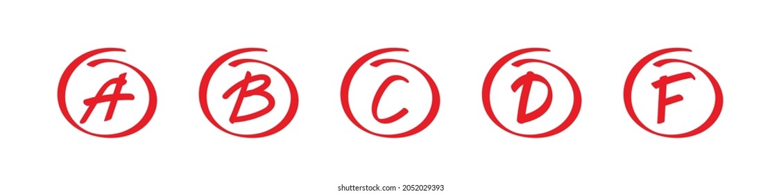 Icono dibujado a mano con el resultado de marca de grado. Marcas rojas escolares en conjunto de círculos. Ilustración del vector
