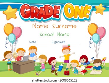 Ilustración de modelo de diploma o certificado de primer grado