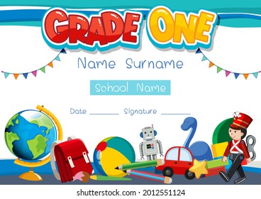Grade one diploma or certificate template illustration