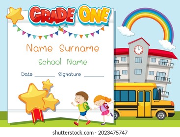 Grade one diploma or certificate template illustration