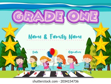 Grade one diploma certificate template illustration