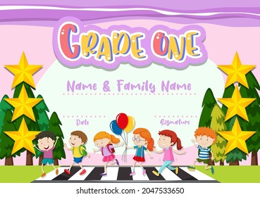 Grade one diploma certificate template illustration