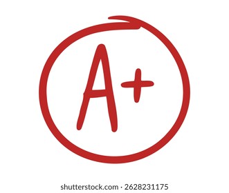 grade plus result hand drawn doodle pen icon. school red mark in circle. Vector illustration