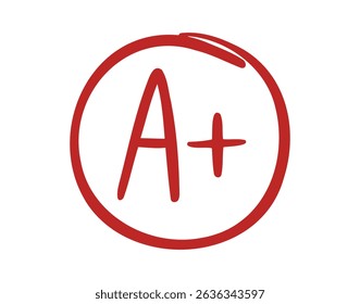 grade plus result hand drawn doodle pen icon. school red mark in circle. Vector illustration