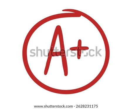 grade plus result hand drawn doodle pen icon. school red mark in circle. Vector illustration