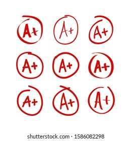 Grade A Plus result icon set. vector illustration