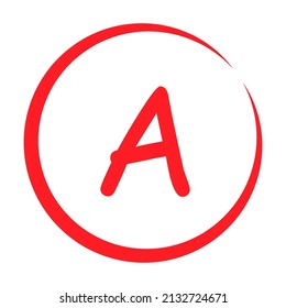 Grade result A. Hand drawn icon in red color. Test exam mark report vector illustration .