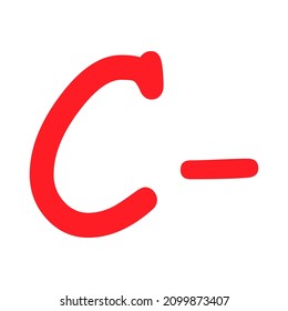 Resultado de grado C menos. Icono dibujado a mano de color rojo. Ilustración vectorial del informe de marca de examen de prueba.